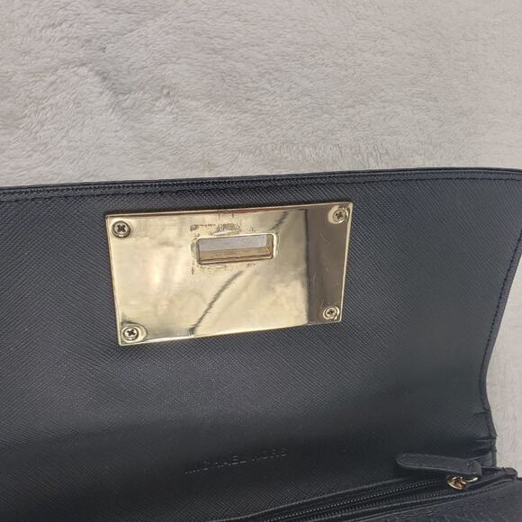 Michael Kors Wallet Women's Black Pebble Large Leather Gold Hardware - Picture 7 of 10